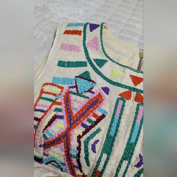 by Gryphon Anthropologie Dress Ivory Embroidered Boho Chic Dress Size Small(4) - Picture 7 of 14